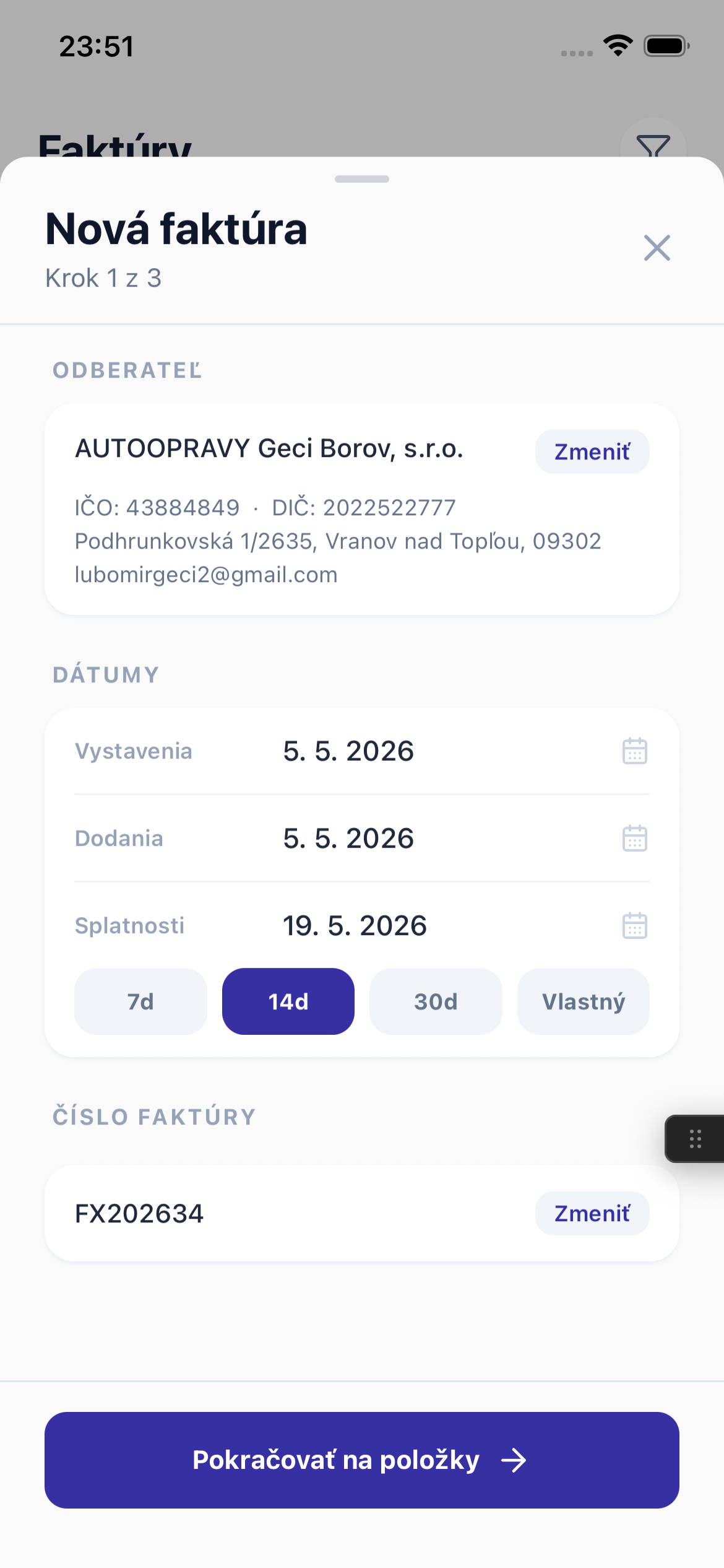 Nová faktúra